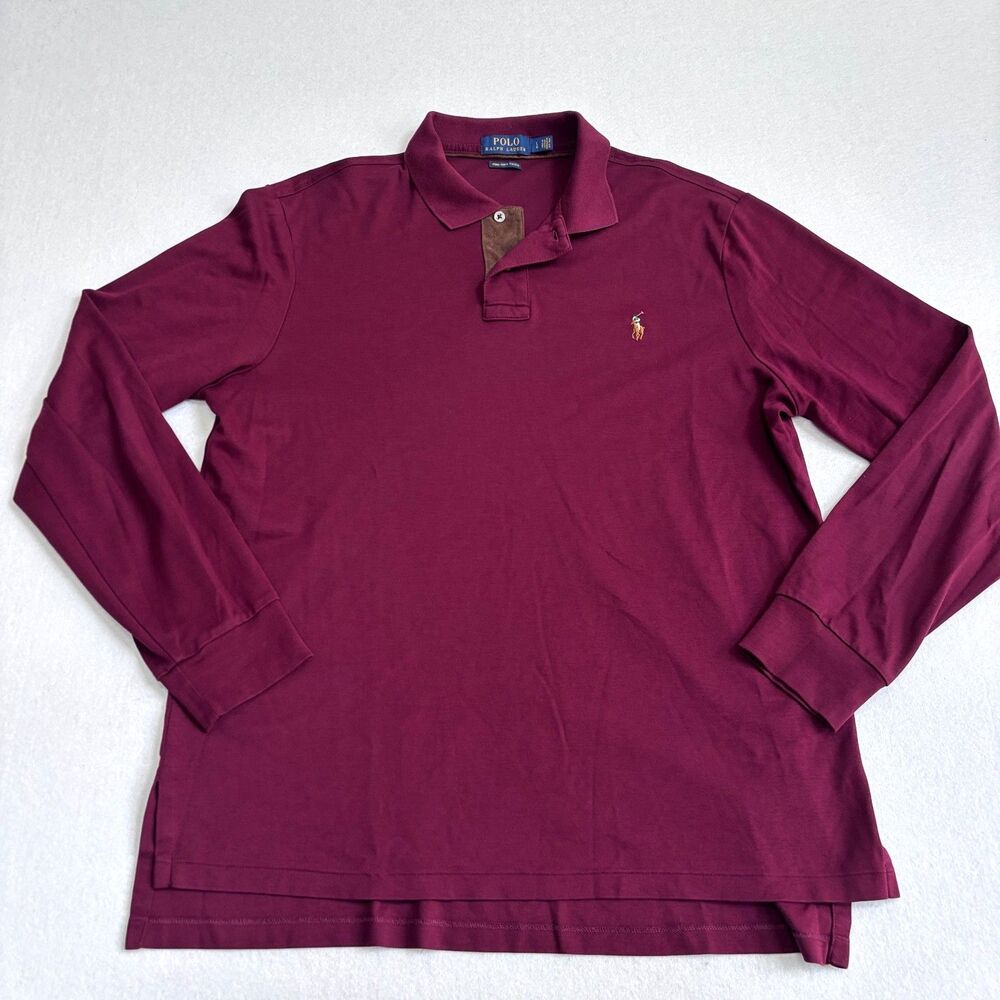 Polo Ralph Lauren Long-sleeve Polo Shirt Mens L Burgundy Pony Preppy Old Money